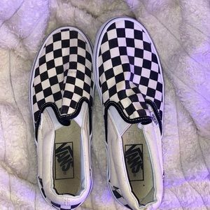 VANS. black and white checkered slip on shoes
